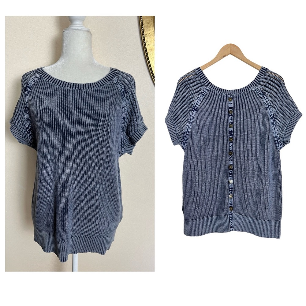 PBJ Blues Vintage Short Sleeve Knit Sweater Denim Blue Size XL